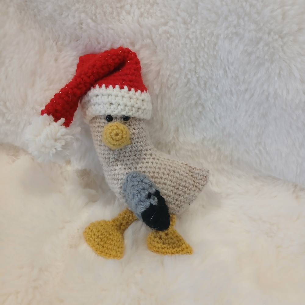 Hand-Crocheted "Beach Santa" Seagull Figurine / Ornament - Unique Stocking Stuff